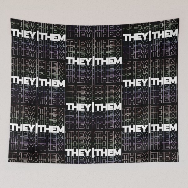 Item preview, they/them, pronouns, Repeating Rainbow Colorful Text designed and sold by The Princess Saves Herself.
