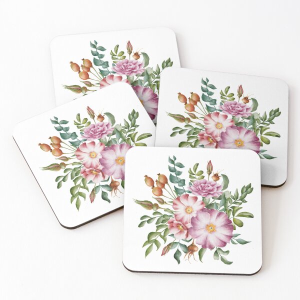 Item preview, Beautiful watercolor floral bouquets of pink and lilac rose hips and green leaves on the white background. Elegant hand painting. designed and sold by BananiLettering.