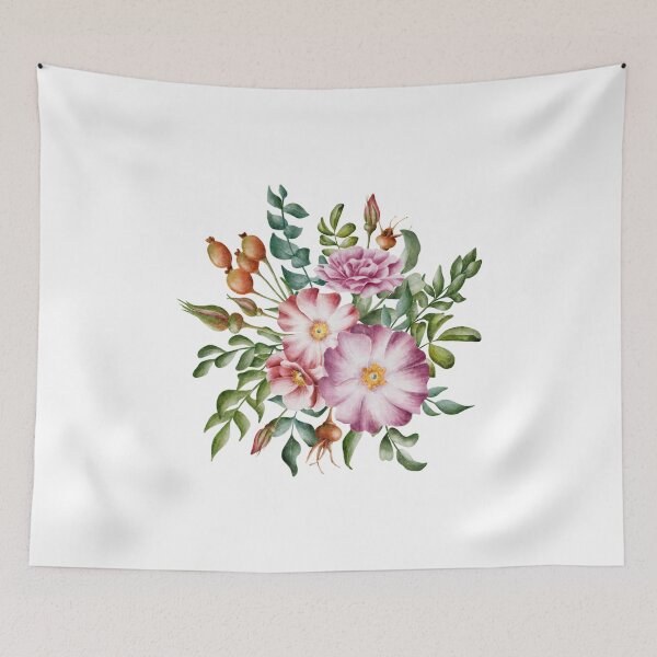 Item preview, Beautiful watercolor floral bouquets of pink and lilac rose hips and green leaves on the white background. Elegant hand painting. designed and sold by BananiLettering.