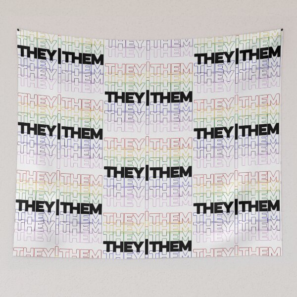 Item preview, they/them, pronouns, Repeating Rainbow Colorful Text designed and sold by The Princess Saves Herself.