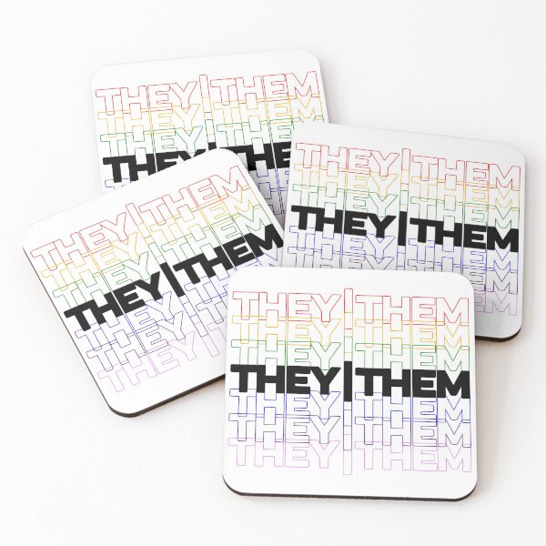 Item preview, they/them, pronouns, Repeating Rainbow Colorful Text designed and sold by The Princess Saves Herself.