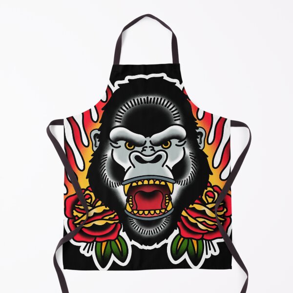 Artikelvorschau, Gorilla Flames and Roses Traditionelles Tattoo entworfen und verkauft von trajeado14.