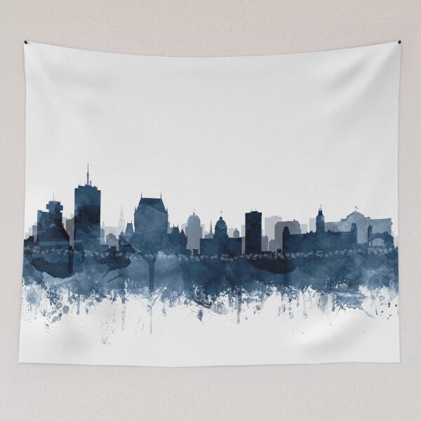 Item preview, Quebec Skyline Watercolor Navy Blue by Zouzounio Art designed and sold by zouzounioart.