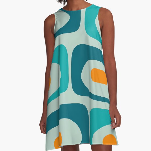 Item preview, Mid Century Modern Piquet Abstract Minimalist Pattern Teal Aqua Orange designed and sold by kierkegaard.