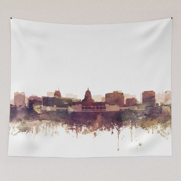Item preview, Madison Skyline Watercolor Orange Purple by Zouzounio Art designed and sold by zouzounioart.