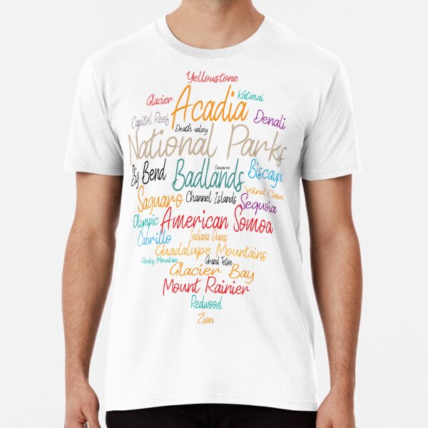 National Parks List Word Cloud Camping Hiking Premium T-Shirt