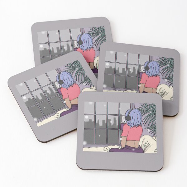 Item preview, Kawaii Purple hair Girly Anime Music Lover Girl With Headphones  designed and sold by Funwithmusic.