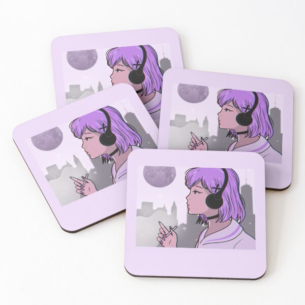 Item preview, Kawaii Purple hair Girly Anime Music Lover Girl With Headphones  designed and sold by Funwithmusic.