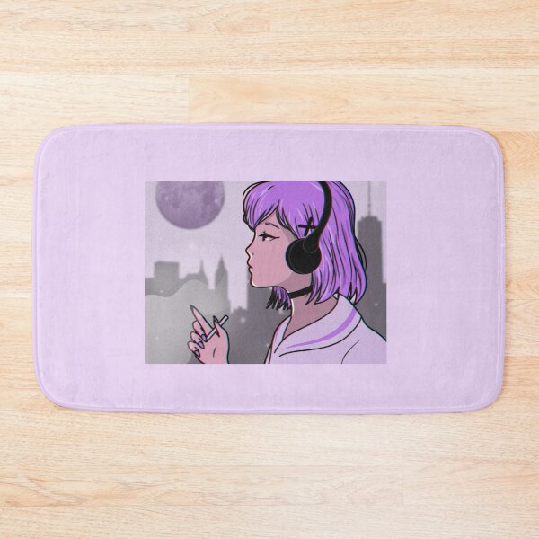 Item preview, Kawaii Purple hair Girly Anime Music Lover Girl With Headphones  designed and sold by Funwithmusic.