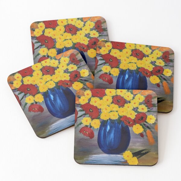 Item preview,  red poppies and yellow flower in a vase designed and sold by kkartwork.