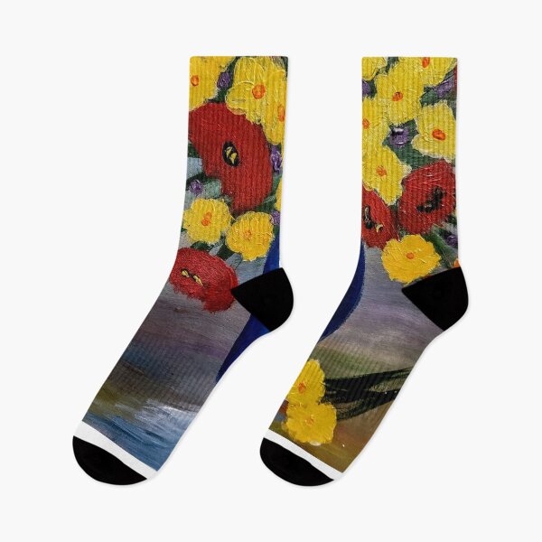 Item preview,  red poppies and yellow flower in a vase designed and sold by kkartwork.