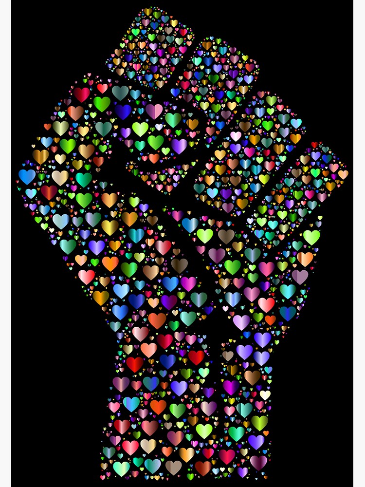 Pegatina «lucha,puñetazo,negro,puño cerrado,corazones,corazón,fight