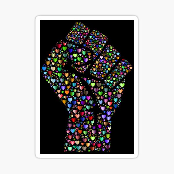 Pegatina «lucha,puñetazo,negro,puño cerrado,corazones,corazón,fight