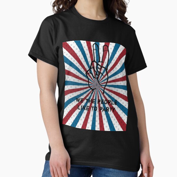 Vista previa del artículo con la obra «A nosotros, a la gente, le gusta la fiesta, la fiesta en EE. UU., la gente en EE. UU.», diseñado y vendido por Yorino.