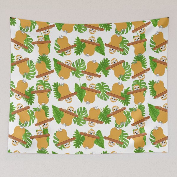 Item preview, Cute sloth illustration pattern with tropical leaves designed and sold by GulArt.