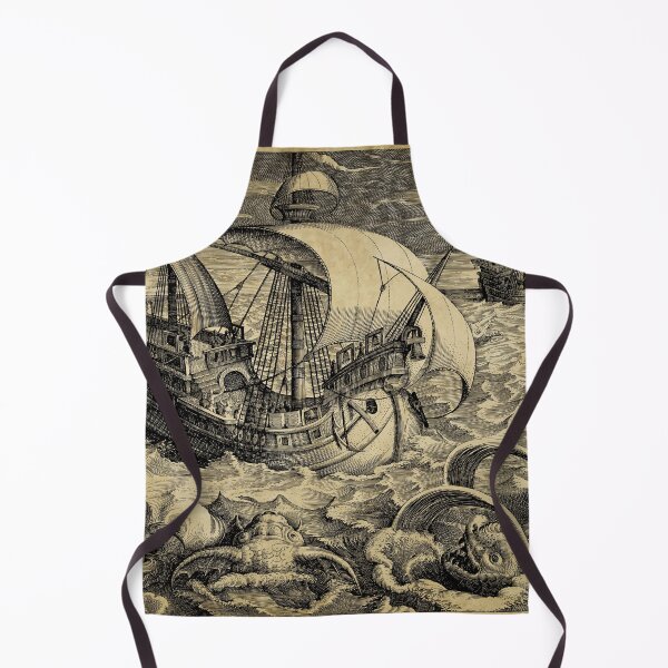 Item preview, Vintage ship surrounded by sea monsters. designed and sold by monsterplanet.