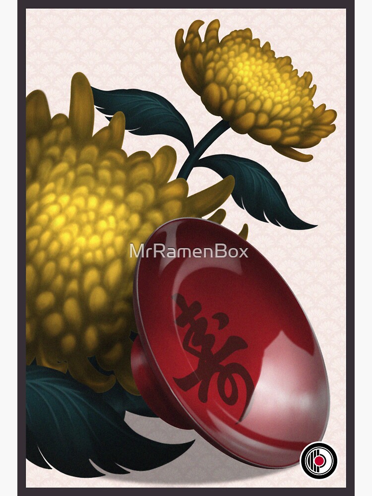 "Hanafuda Sake Cup Chrysanthemum" Sticker by MrRamenBox Redbubble