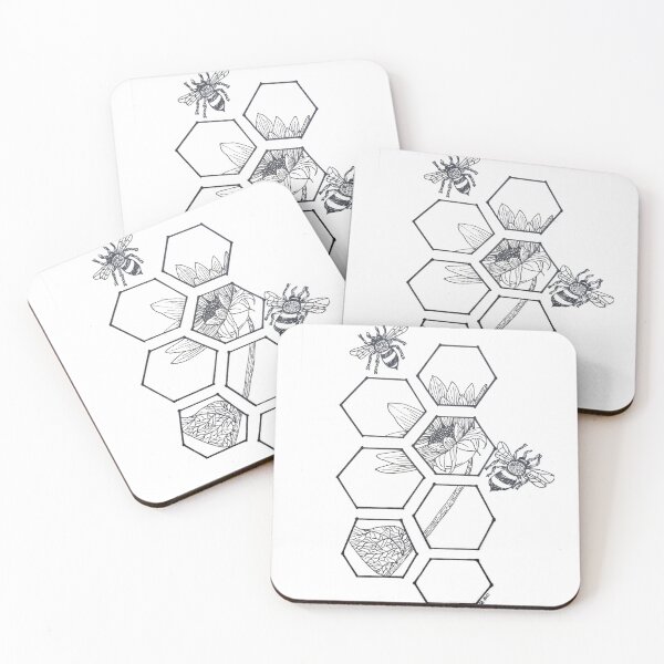 Item preview, Geometric Honeycomb Sunflower and Bees Drawing designed and sold by SoniasArtwork.