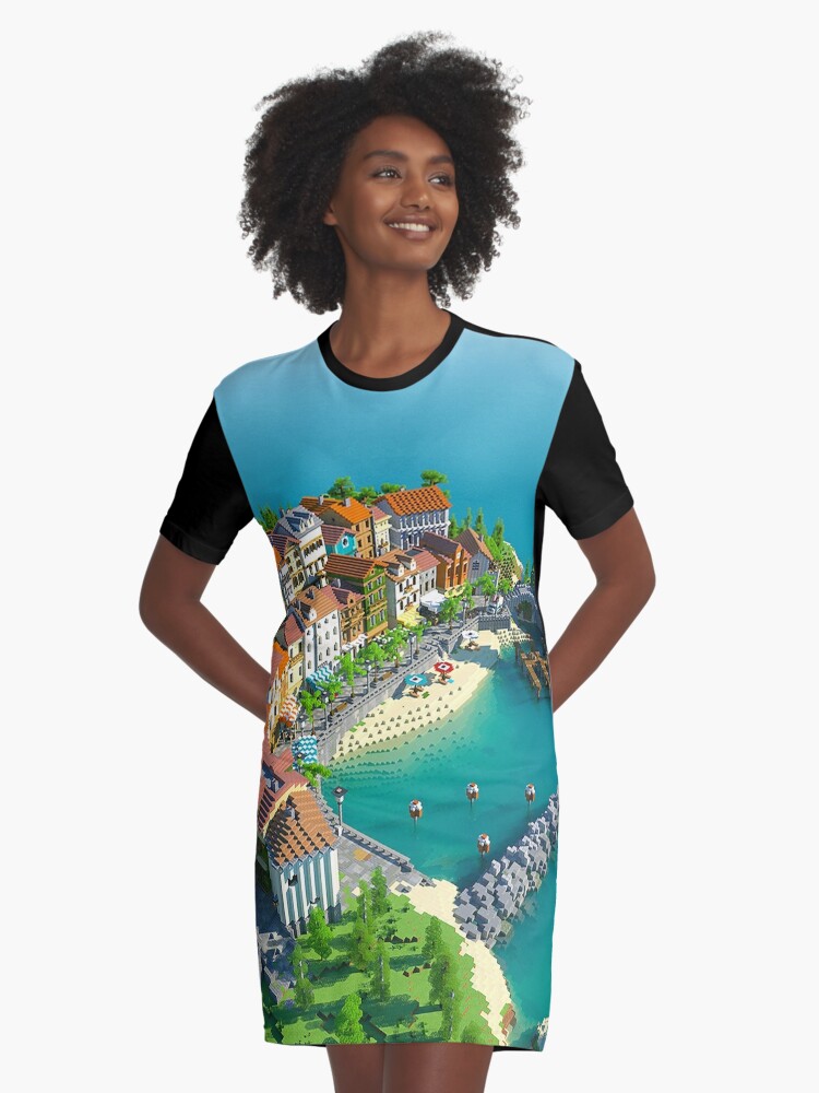 Fishing Town On The Coast Minecraft Pixel Art | Graphic T-Shirt Dress