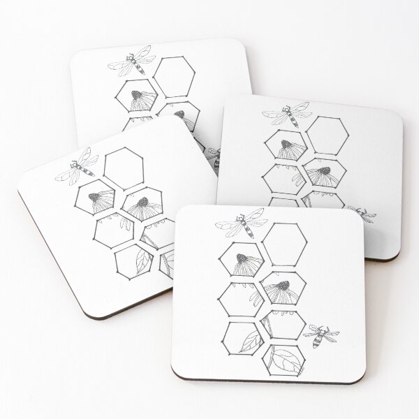 Item preview, Geometric Hexagon Black eyed susan and dragonflies  designed and sold by SoniasArtwork.