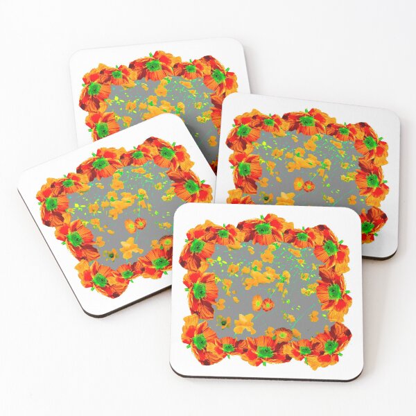 Item preview, ORANGE POPPY WREATH GREY POPPY GARDEN ABSTRACT designed and sold by sharlesart.