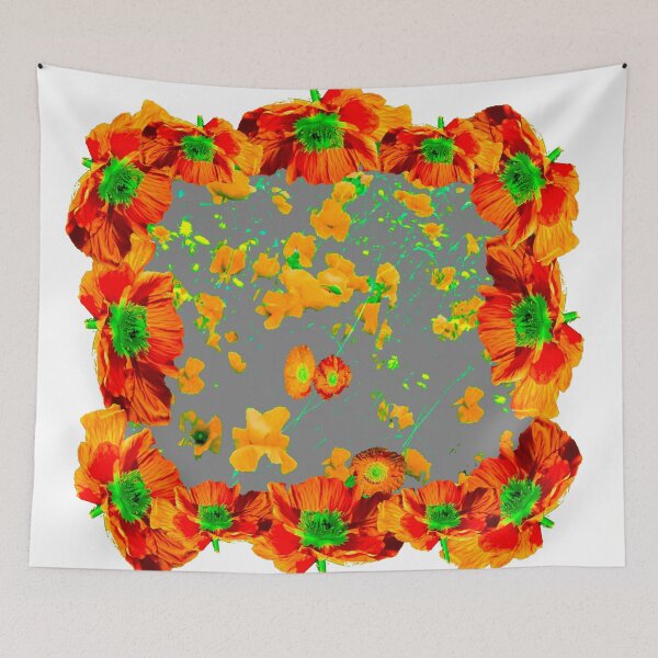Item preview, ORANGE POPPY WREATH GREY POPPY GARDEN ABSTRACT designed and sold by sharlesart.