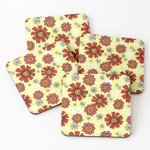 Item preview, Retro Flower Power Floral Pattern Yellow designed and sold by Julie Erin Designs.