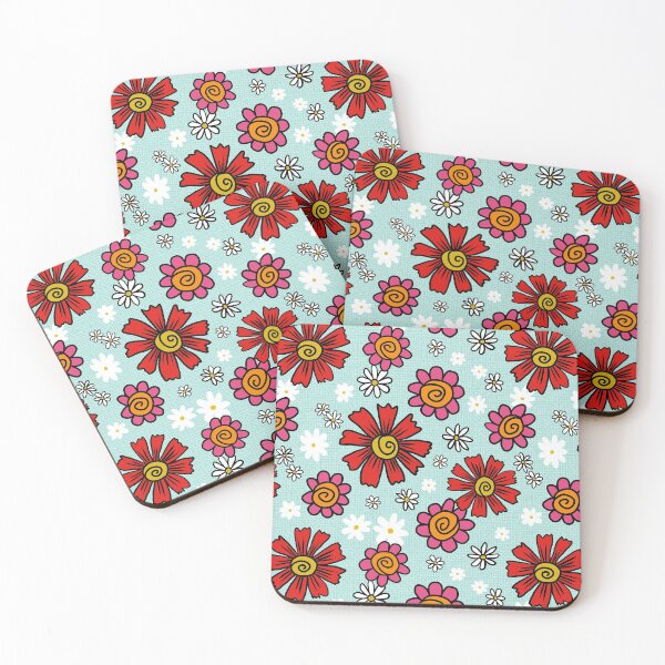 Item preview, Retro Flower Power Floral Pattern Blue designed and sold by Julie Erin Designs.