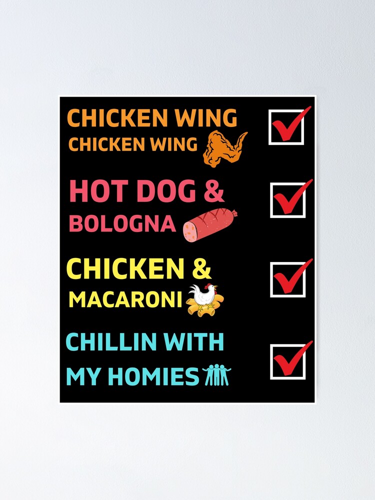 "Chicken Wing Chicken Wing Hot Dog and Baloney (Bologna) Chicken and