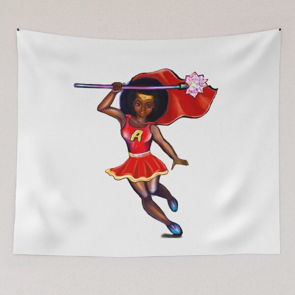 Item preview, Black anime superhero girl with red cape ! beautiful  black girl with Afro hair, brown eyes, Cherry pink lips and dark brown skin. Hair love ! designed and sold by Artonmytee.