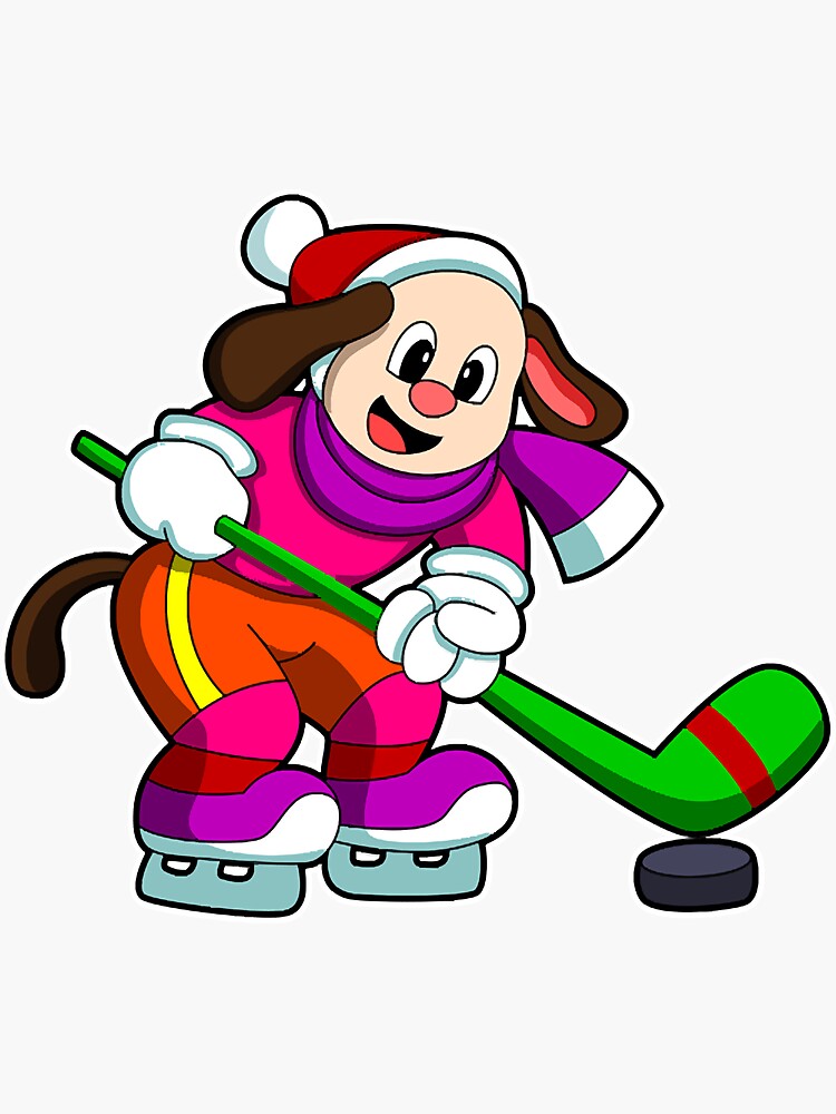 "Dog at Ice hockey with Ice hockey stick & Puck " Sticker by