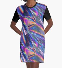 Holographic Material Graphic T-Shirt Dress