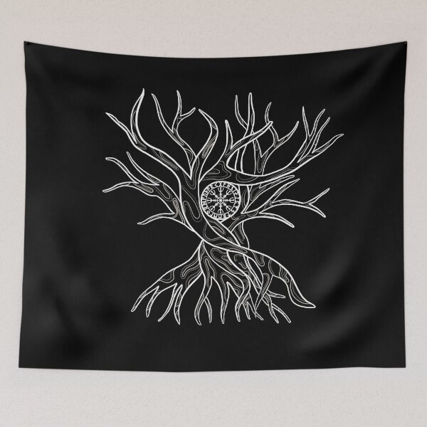 Item preview, Secret Tree of Life - Yggdrasil - Vegvisir - Scandinavian line art  designed and sold by MerchActually.