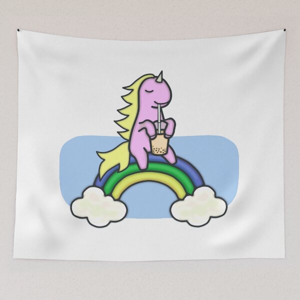 Item preview, Unicorn Drinking Boba On Rainbow Drawing - Cute and Funny Unicorn designed and sold by ViewerEqualsPhoton.