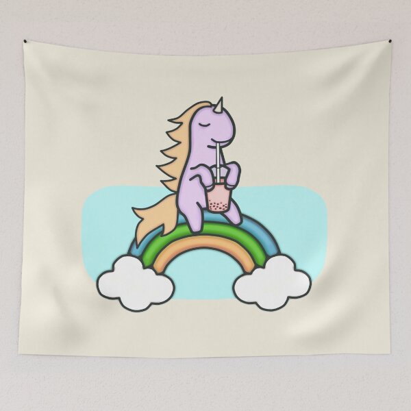 Item preview, Unicorn Drinking Boba On Rainbow Drawing II - Cute and Funny Unicorn designed and sold by ViewerEqualsPhoton.