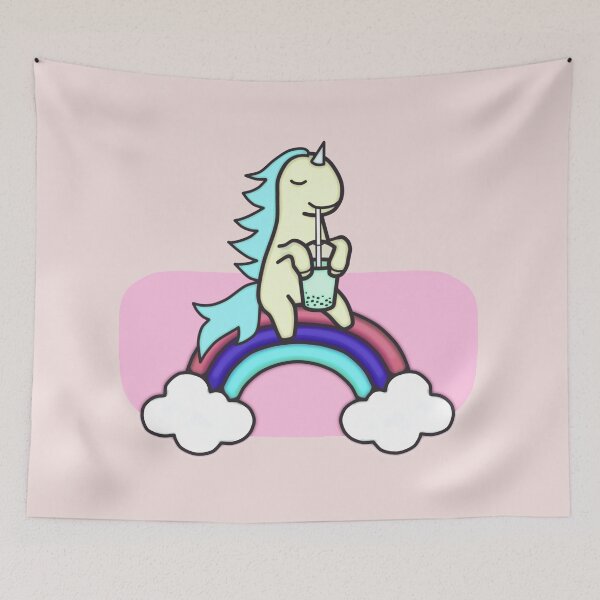Item preview, Unicorn Drinking Boba On Rainbow Drawing III - Cute and Funny Unicorn designed and sold by ViewerEqualsPhoton.