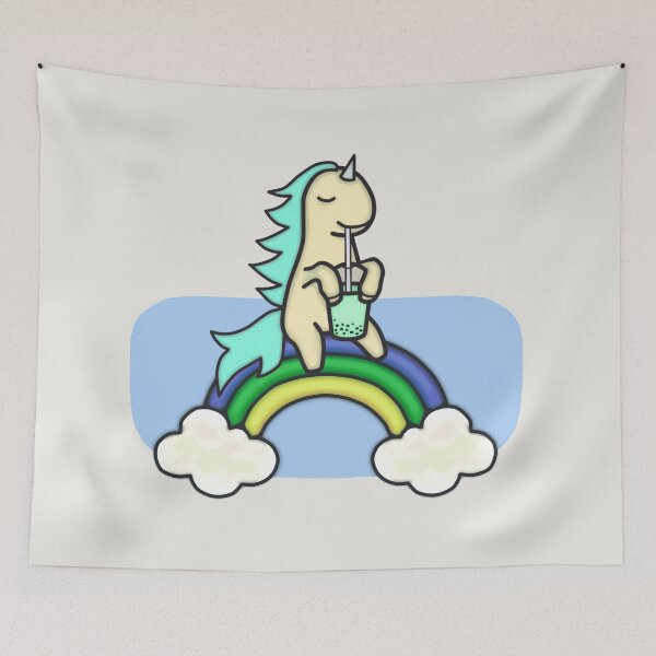 Item preview, Unicorn Drinking Boba On Rainbow Drawing IV - Cute and Funny Unicorn designed and sold by ViewerEqualsPhoton.