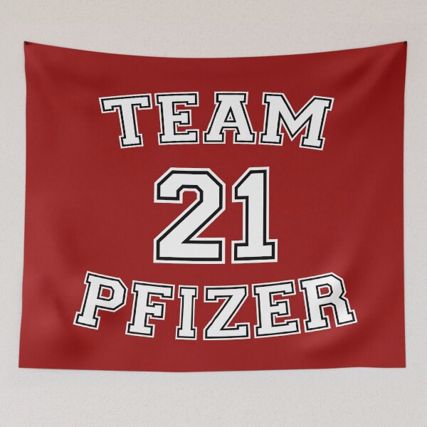 Item preview, Vaccine pride: Team Pfizer (white college/varsity jersey typeface) designed and sold by Ofeefee.