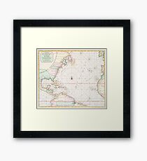 Vintage Atlantic Ocean & North America Map (1700s) Framed Print