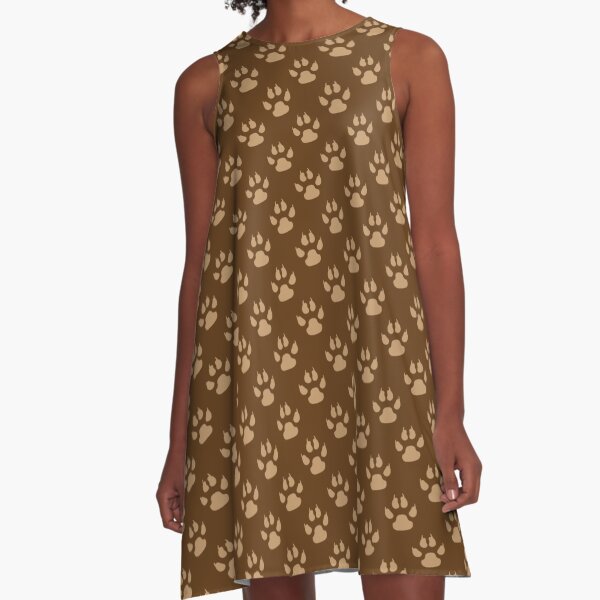 Adorable - Tiny Brown Paws Print - Unisex - Brown - Paw A-Line Dress