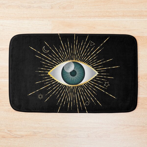 Item preview, Teal Evil Eye Gold Eyelashes Sun Moon Star Triangle Circle Nazar Mati Protection Talisman designed and sold by Karen McFarland.