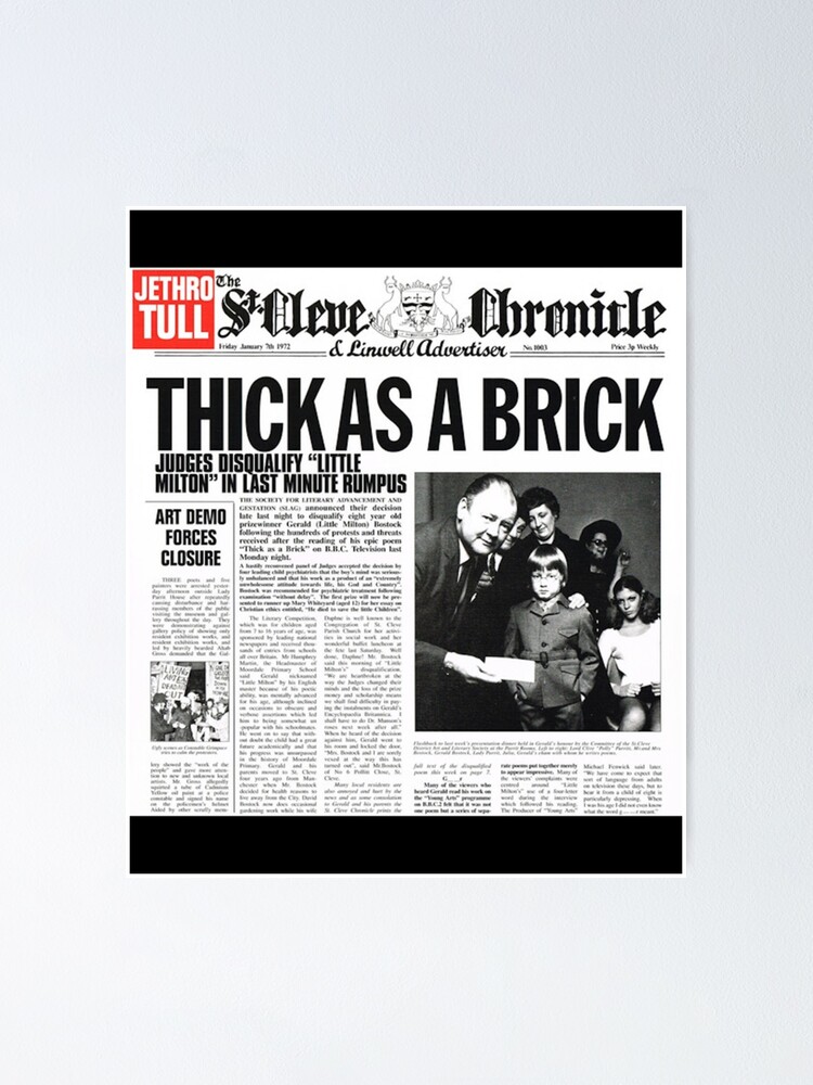 "Jethro Tull Thick As A Brick" Poster by HurtBillta Redbubble