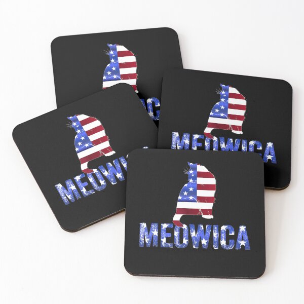 Item preview, Meowica Happy Fourth Of July Independence Day stars on black background  designed and sold by UncleStuScience.