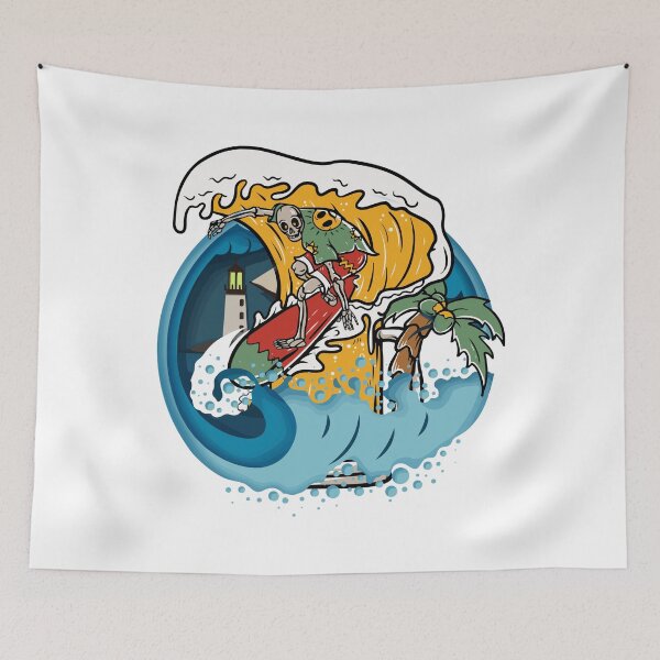 Item preview, Skull surfing on beer wave designed and sold by kazada.