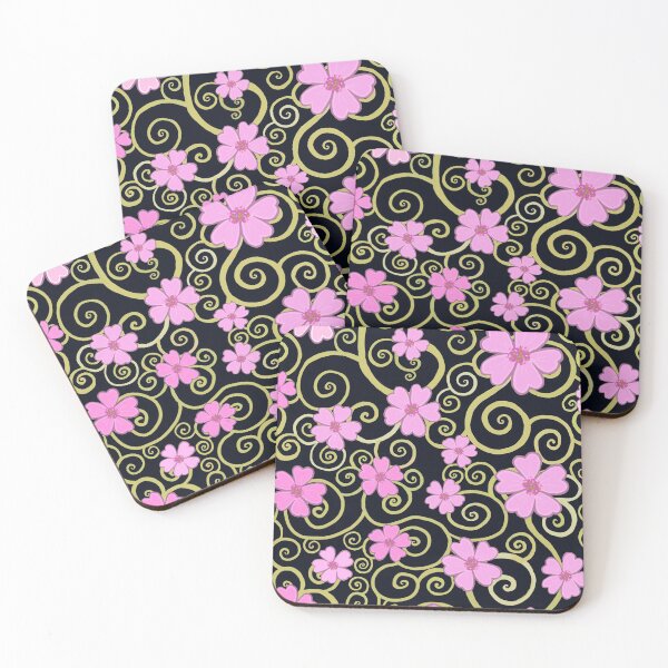Item preview, Pink Sakura Spirals on Black designed and sold by QuirkyCraftz.