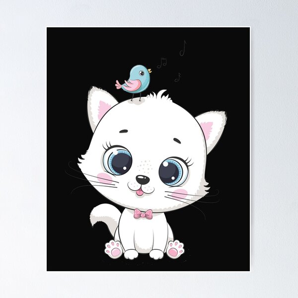 Item preview, Cute White Kitten Sitting With a Bird in It's Head designed and sold by Desert Light.