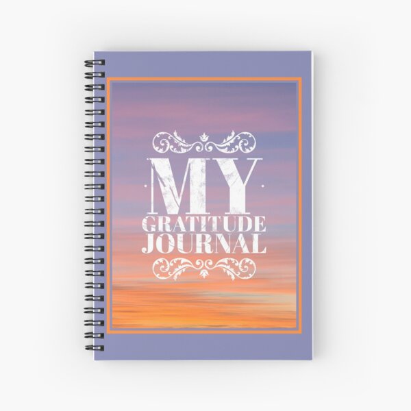 My Gratitude Journal : Orange Mauve Clouds at Sunset & whitewash title on cover, & bonus eBook (link in design description) - Vicki Hadfield, The Happiness Ambassador Spiral Notebook