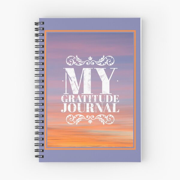 Item preview, My Gratitude Journal : Orange Mauve Clouds at Sunset & whitewash title on cover, & bonus eBook (link in design description) - Vicki Hadfield, The Happiness Ambassador designed and sold by Printable Pressies.