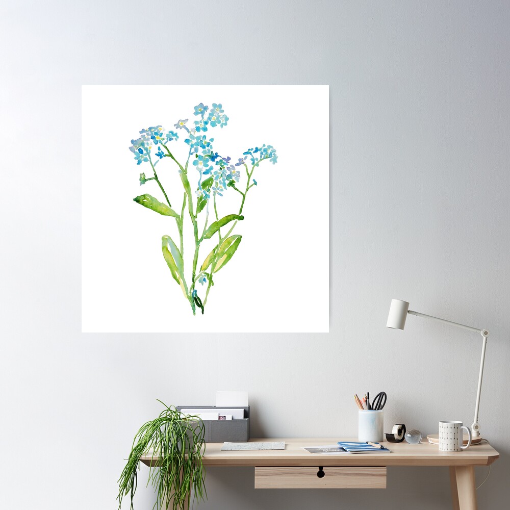 Forget-me-not flower Painting blue Green Abstract Watercolor  Poster for  Sale by Maryna Salagub