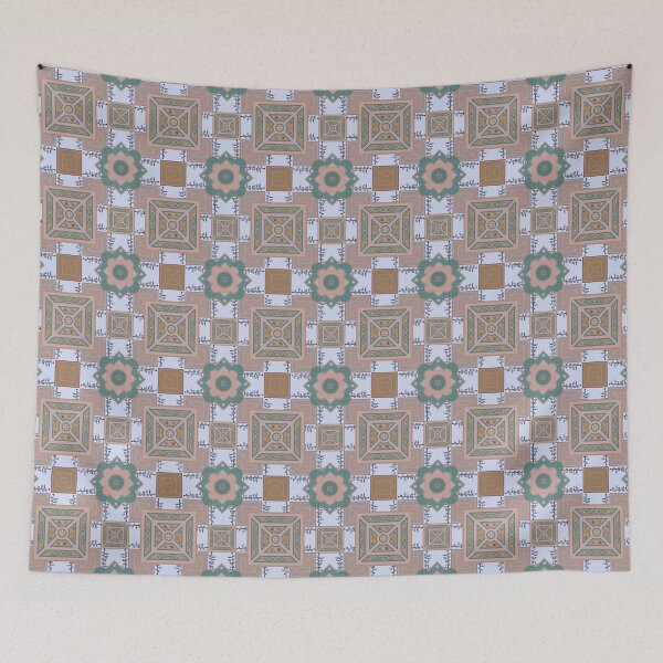 Item preview, Elizabethan knot garden - browns and green on pale blue designed and sold by ncxadair.